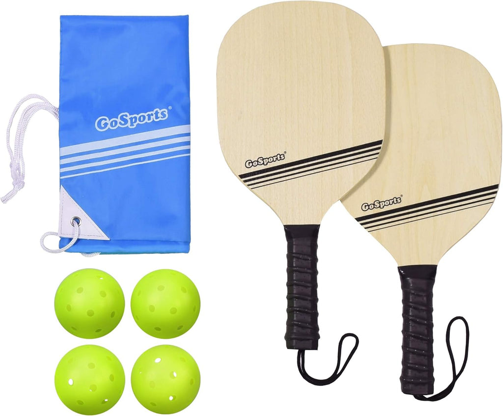 Wood Pickleball Starter Set with 2 Wooden Paddles, 4 Pickleballs & Backpack Tote M461236