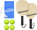 Wood Pickleball Starter Set with 2 Wooden Paddles, 4 Pickleballs & Backpack Tote M461236