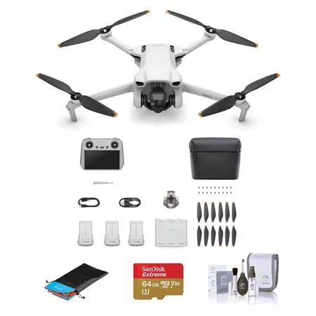 Mini 3 Drone Fly More Combo with RC Remote Controller Bundle with 64GB microSD Card, Foldable Landing Pad Pro, Cleaning Kit U480603