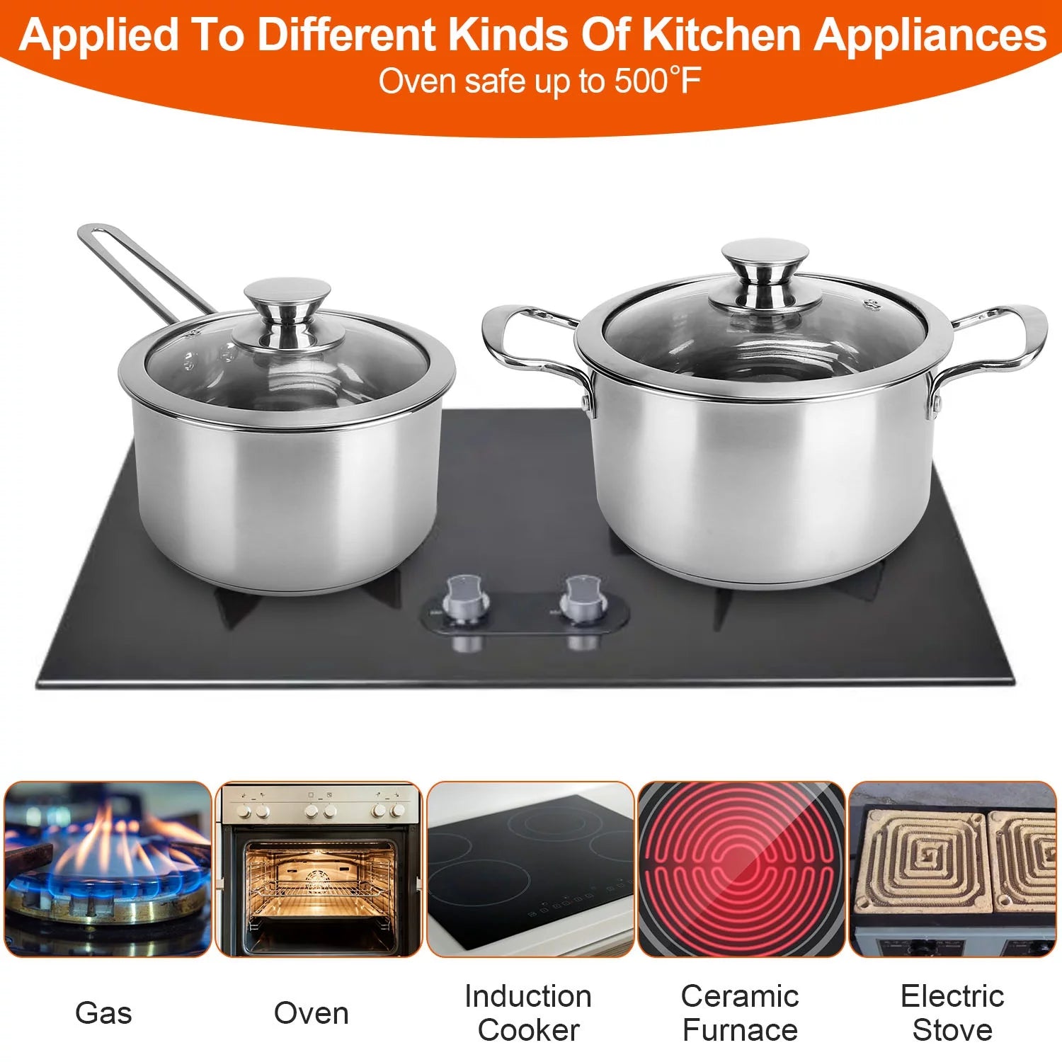 Stainless Steel Cookware Set with 2 Stockpot, 1 Saucepan, 1 Frying Pan H735