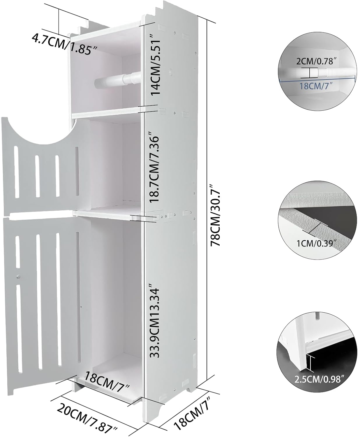 White Narrow Bathroom Storage Cabinet with Toilet Paper Holder I89783