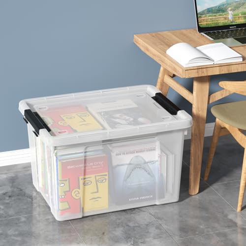 4-Pack 50 L Wheeled Clear Plastic Storage Bin with Lid W805