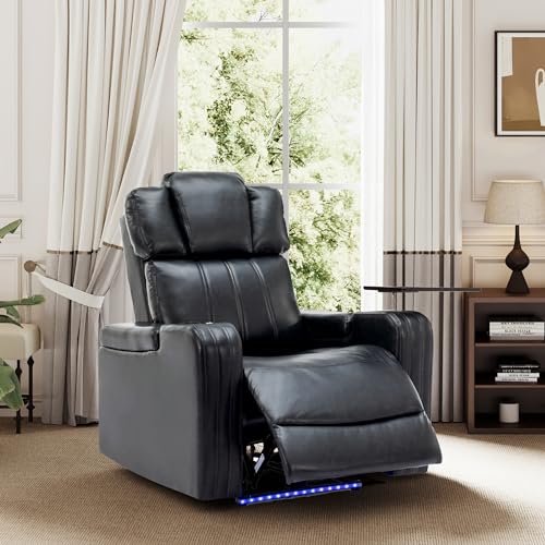 Dark Blue Power Recliner with Cup Holder Bluetooth Speaker LED Lights USB Ports Tray Table Storage G551