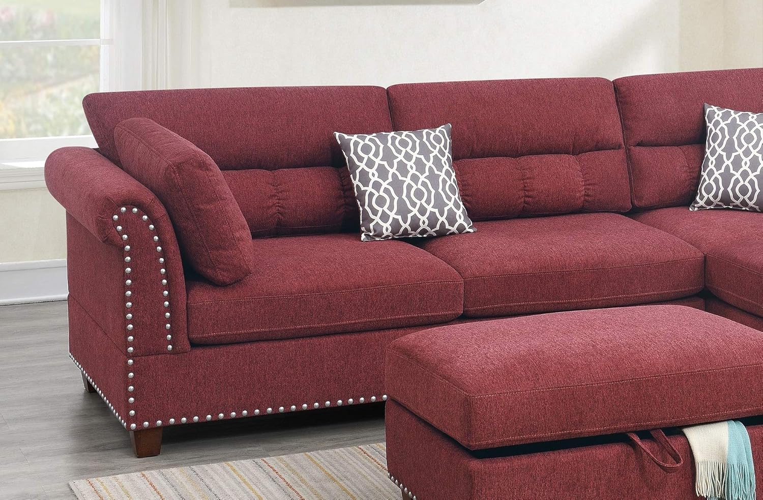Red Velvet Sectional Sofa T36041