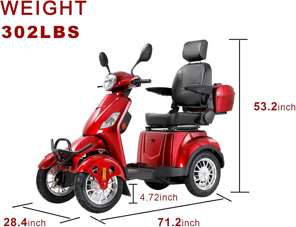 Heavy Duty 4 Wheel Mobility Scooter 500lbs Capacity 800W Red F726645