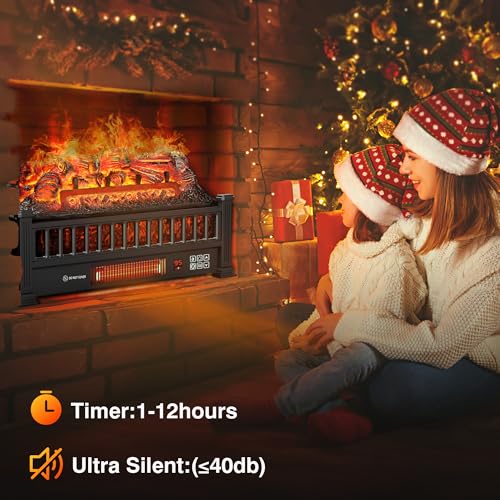 Black 20-Inch Electric Fireplace Logs with Remote Controller E1330