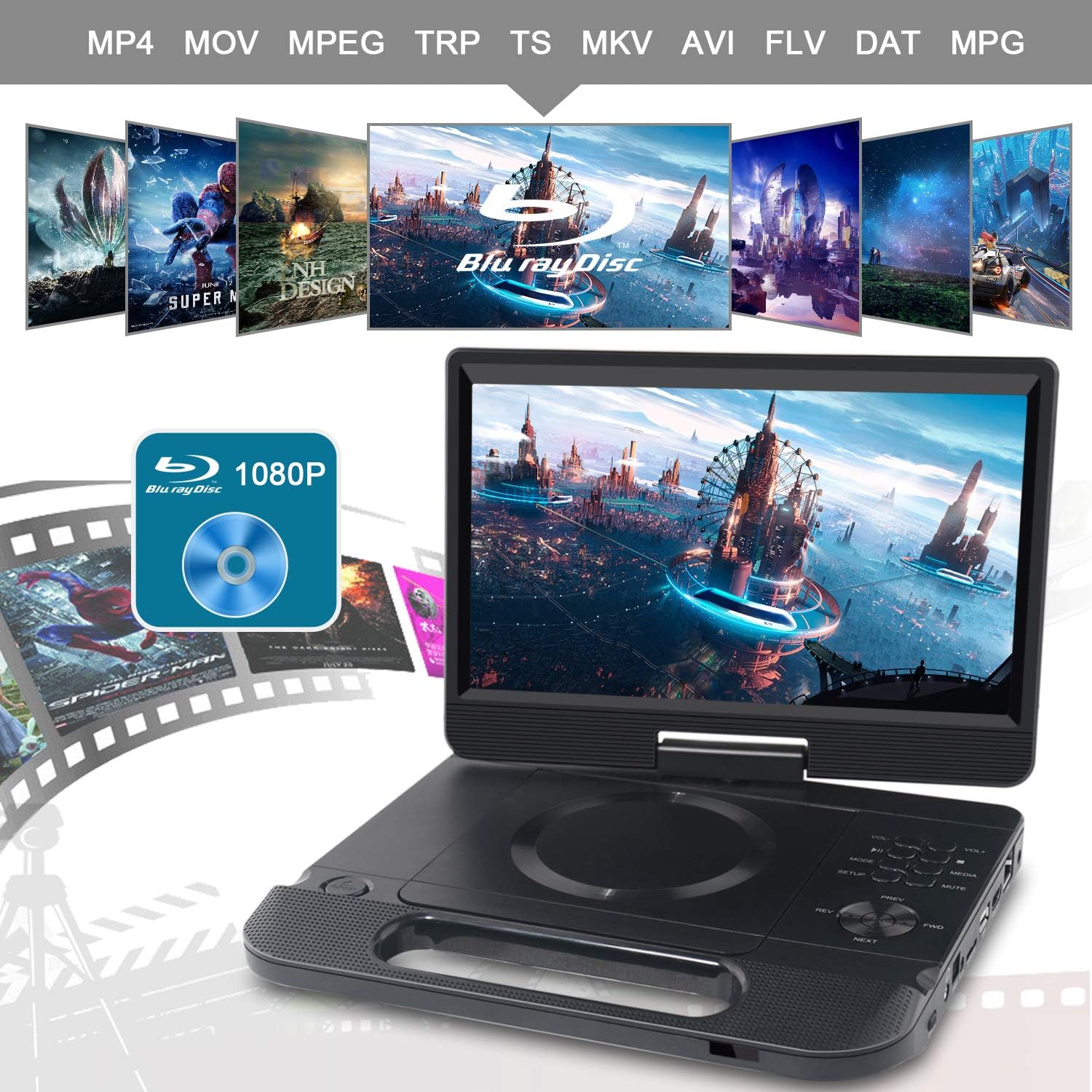 12.5 1080P Portable Blu-Ray Player with 10.5 HD Swivel Screen L861