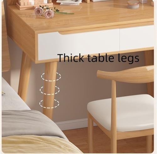 Natural Wood Vanity Desk with Lighted Mirror J344138