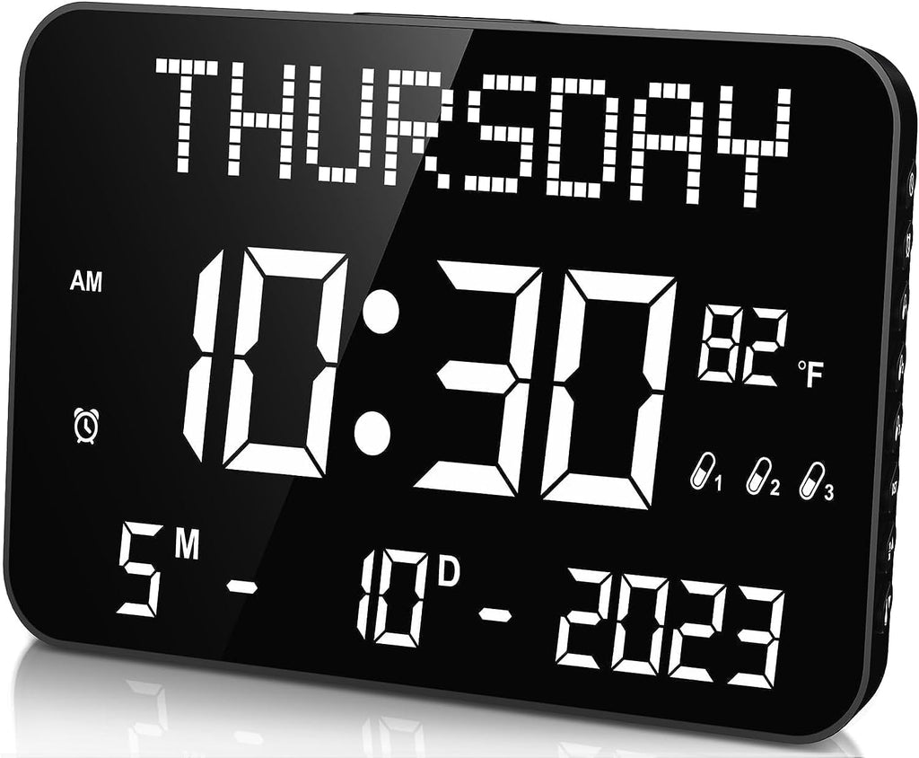 11.2" Large LED Digital Wall Clock with Remote Control, 4 Alarms, Adjustable Dimmer G411