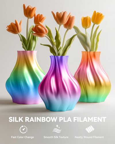 PLA Silk Rainbow 3D Printer Filament Bundle, 8 Rolls, 2kg Total W50278