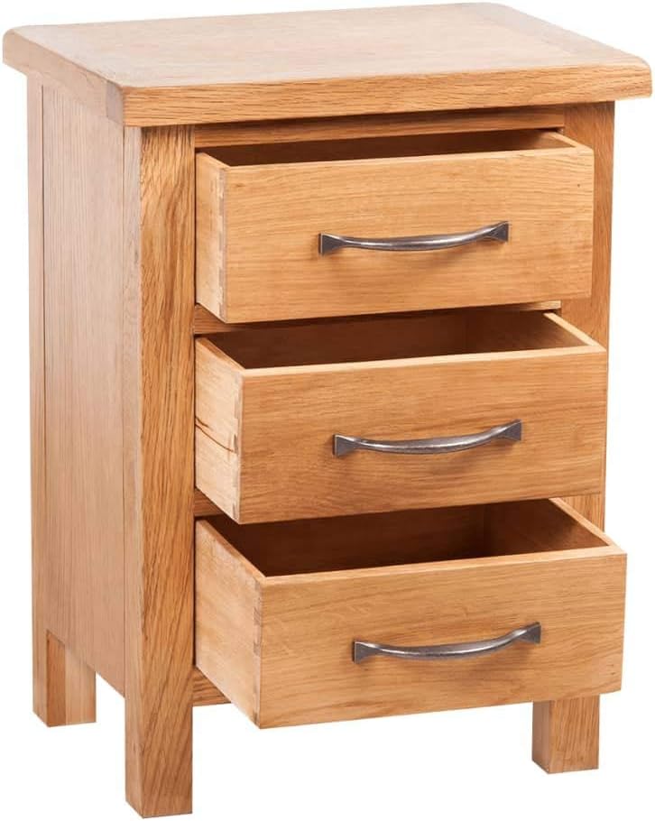 Solid Oak Wood Nightstand with 3 Drawers Q548117