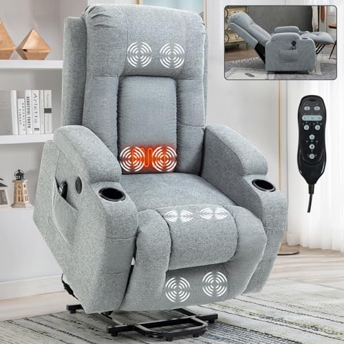 Grey Power Lift Recliner Chair with Heated and Massage R352