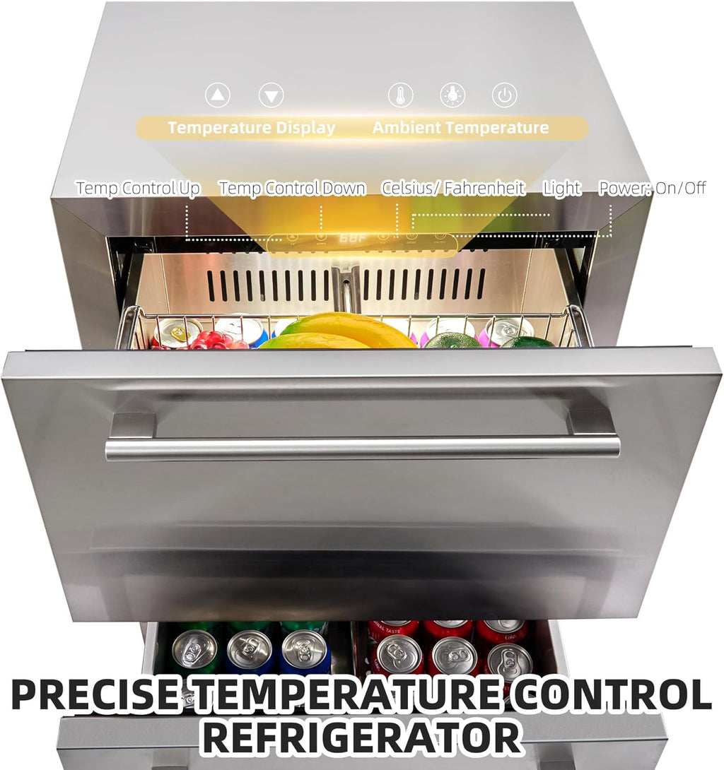 24 Inch Under Counter Drawer Fridge with Weatherproof Full Stainless Steel Body K2849