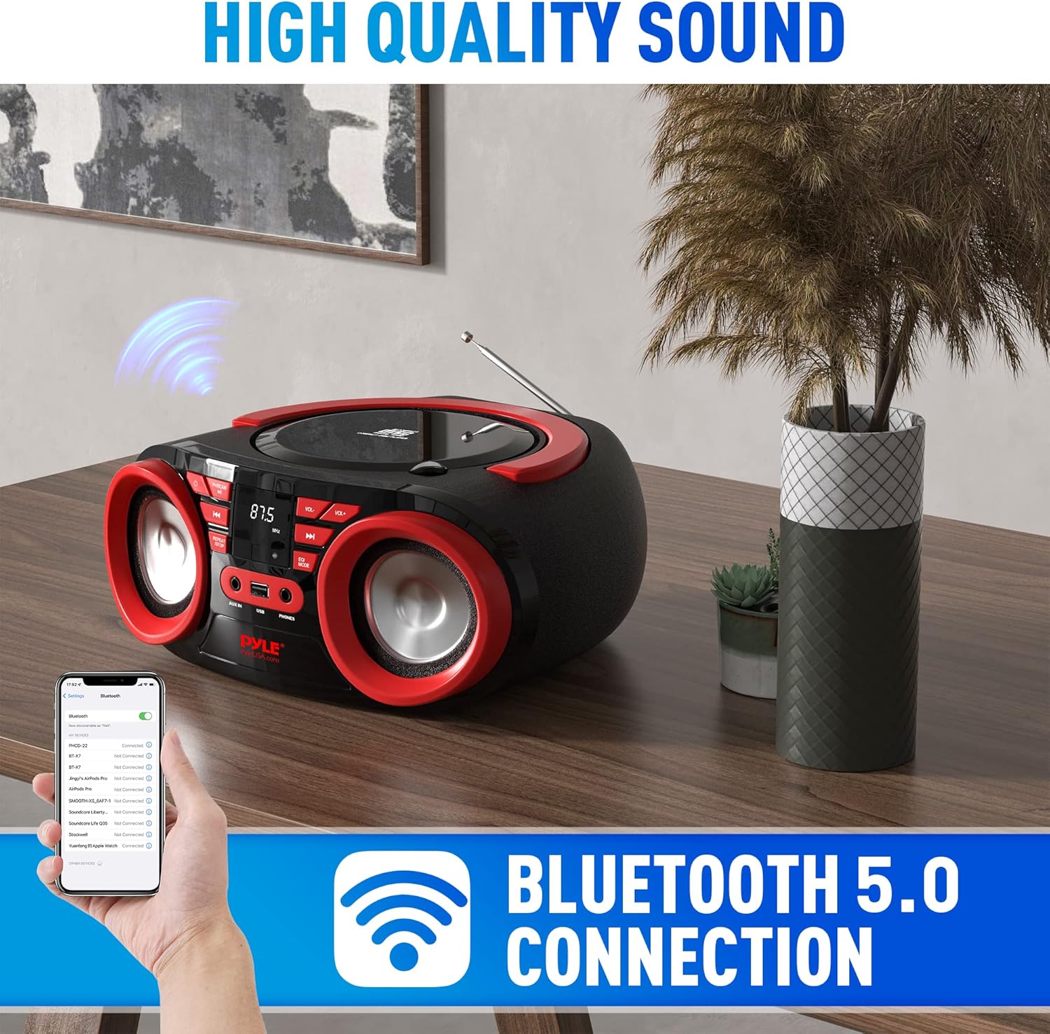Red Black Portable CD Player Bluetooth Boombox Speaker P3472