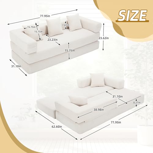 Beige Corduroy Convertible Sleeper Sofa Bed with Cylindrical Pillow R720