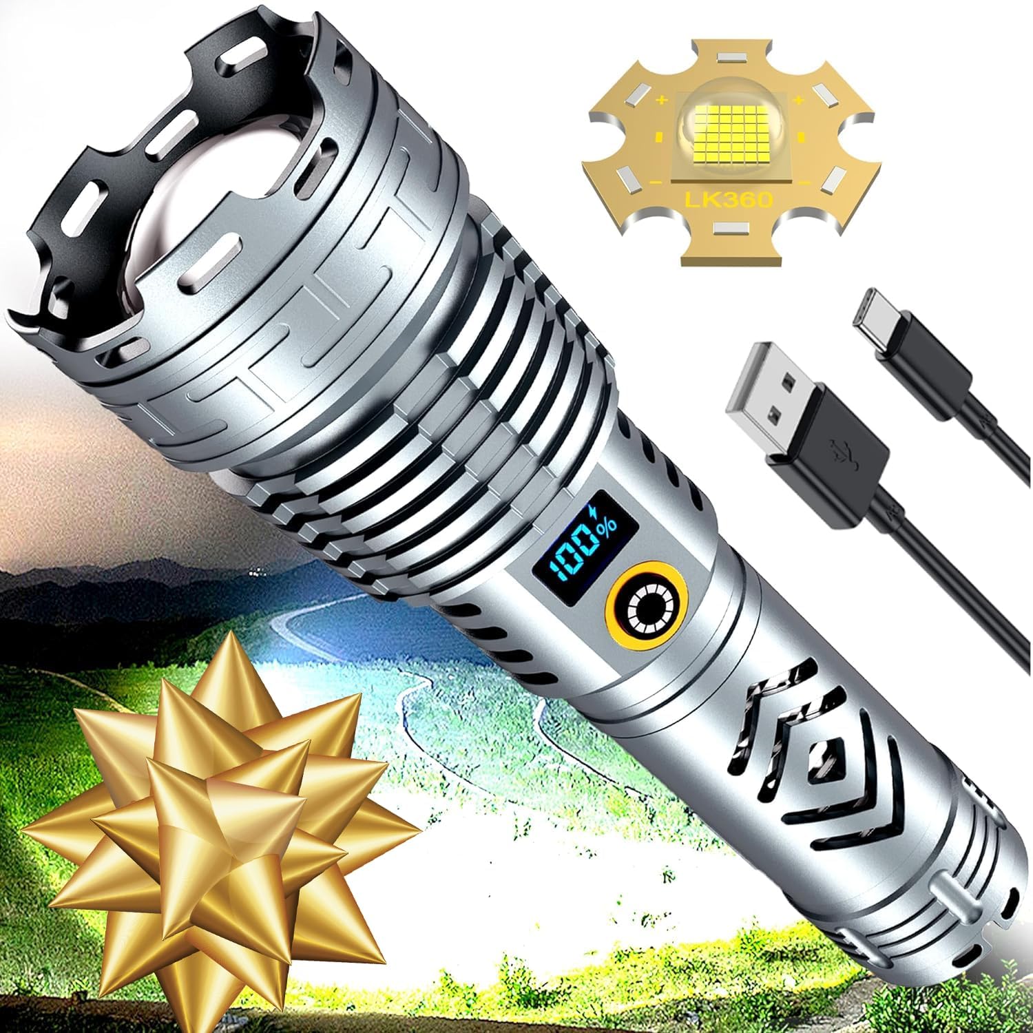 200000 Lumen Rechargeable LED Flashlight with LCD Display H4736