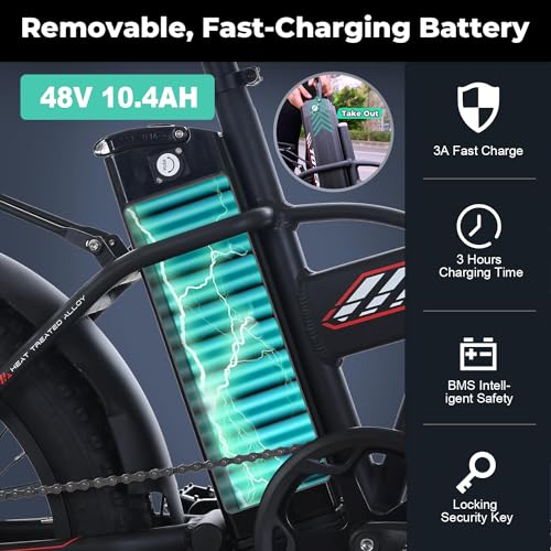 20"X4" Fat Tire Folding Electric Bike with 48V 10.4Ah Removable Battery X78366