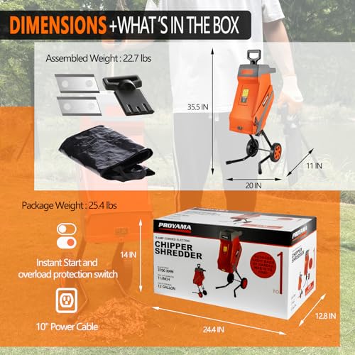 Electric Wood Chipper with Collection Bag, 1.7 Inch Cutting Capacity C726