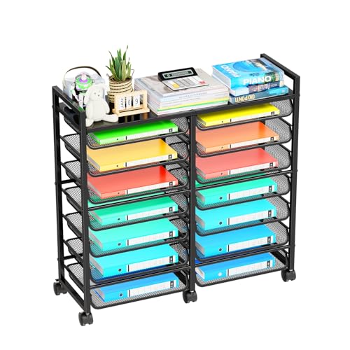 14 Tier Rolling File Cart with Sliding Trays, Black C9998