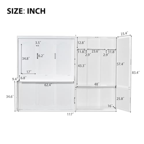 Queen Size Gray Murphy Bed Wall Bed with Desk and Closet Drawers and Shelves R71772