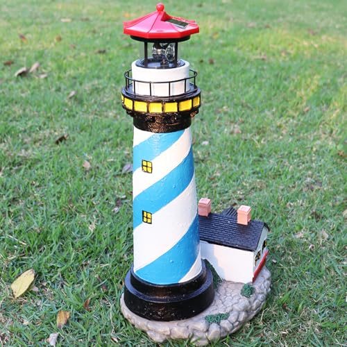 18" Solar Lighthouse with Rotating Beacon, Waterproof Outdoor Garden Decor (Black) H14931