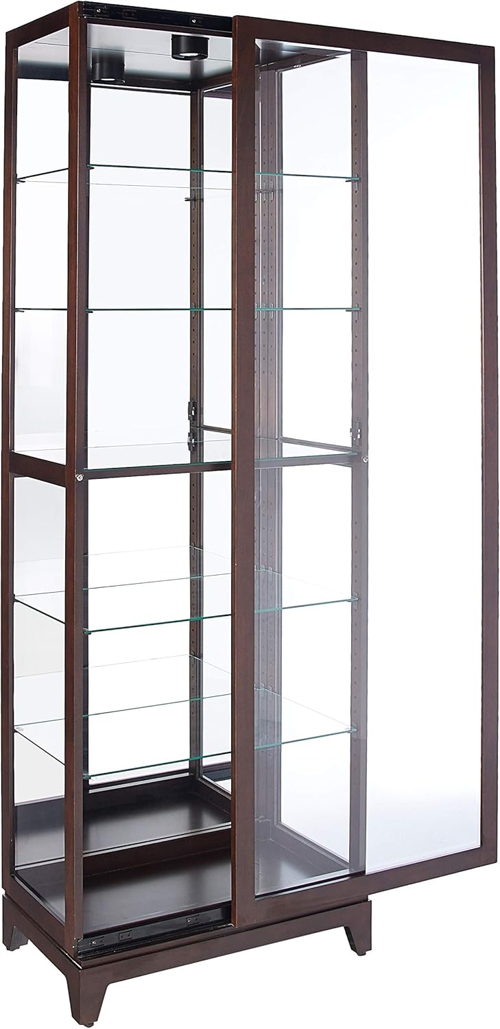 Espresso Curio Cabinet with Five Glass Shelves and Locking Door H365327