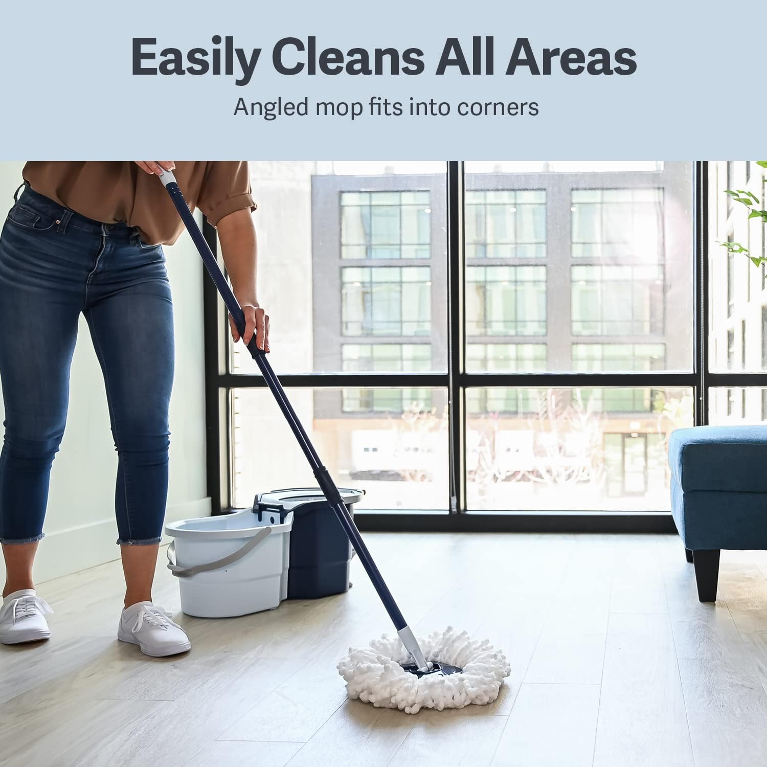 Blue/White Spin Mop and Mopping Bucket Set with Refill Z397