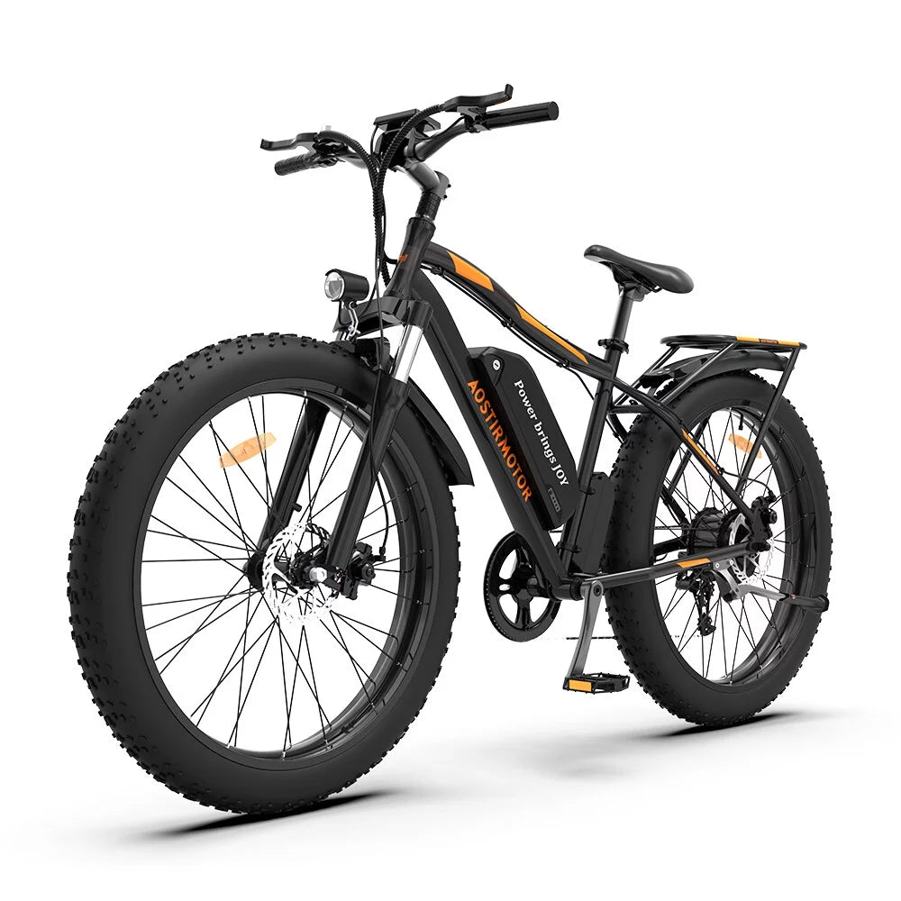 26" 750W Electric Bike Fat Tire 48V 13AH Removable Lithium Battery with Detachable Rear Rack (Black) Y340