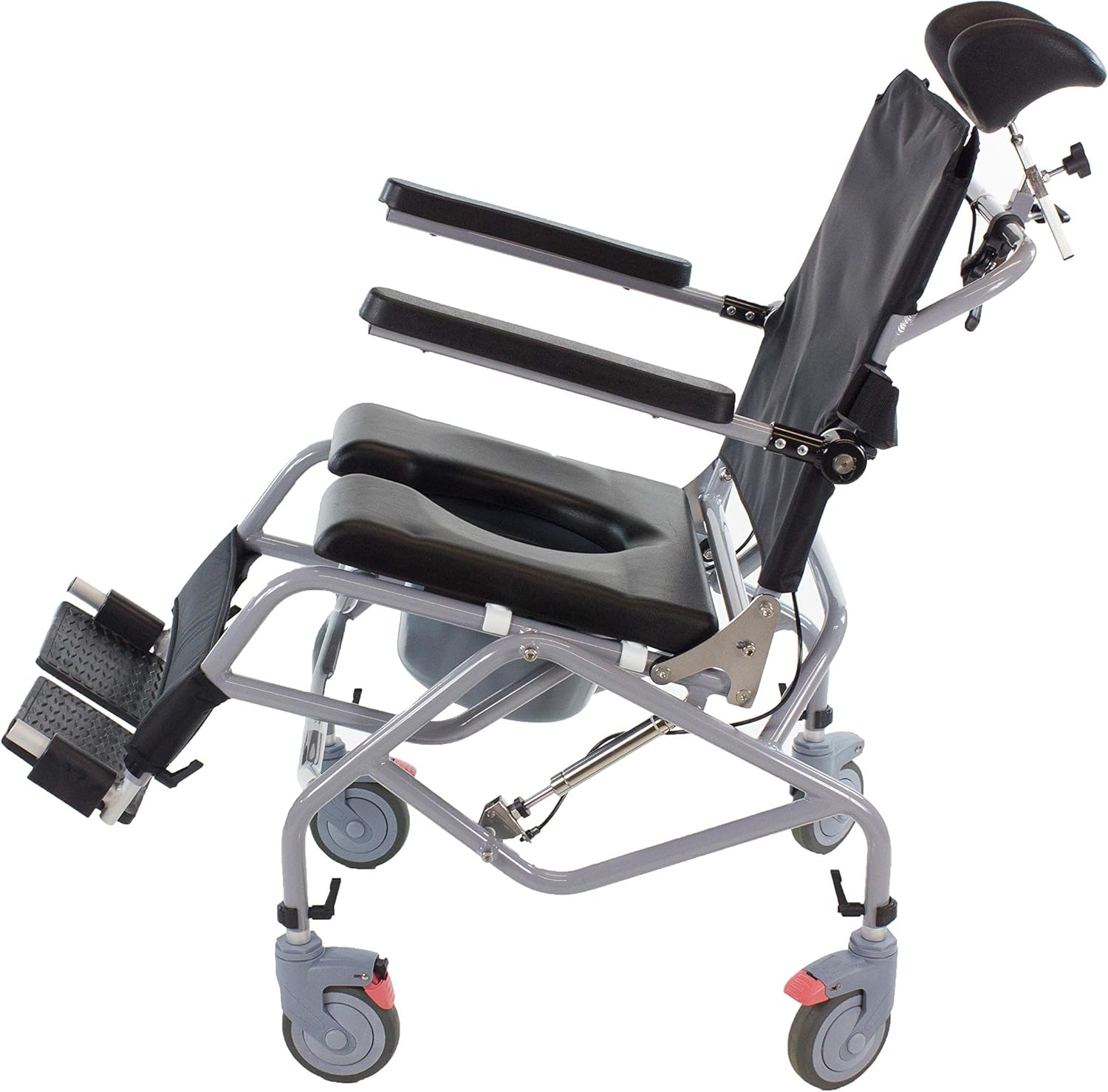 Tilt-in-Space Reclining Shower Commode Chair with Locking Casters C762