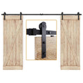 10 ft Double Sliding Barn Door Hardware Track Kit Carbon Steel Black Powder Coating I45113