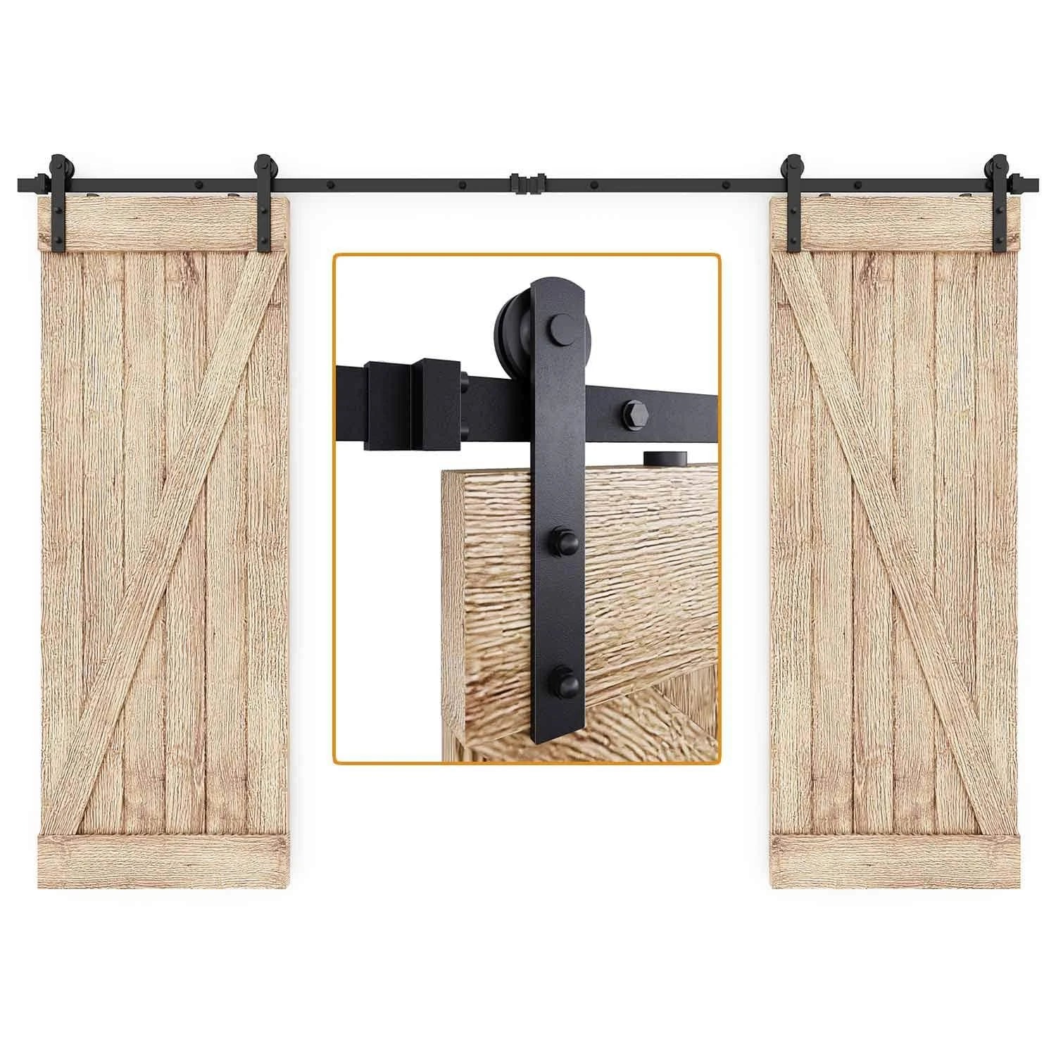 10 ft Double Sliding Barn Door Hardware Track Kit Carbon Steel Black Powder Coating I45113