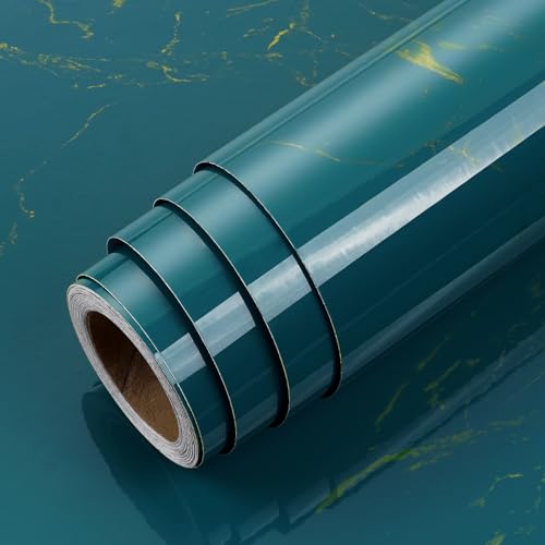 Dark Teal Blue and Gold Marble Peel and Stick Vinyl Contact Paper 15.8x78.8 E6379