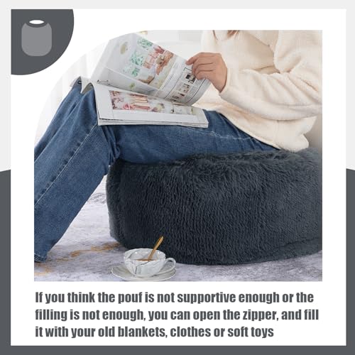 Round Stuffed Plush Faux Fur Pouf Ottoman Q471
