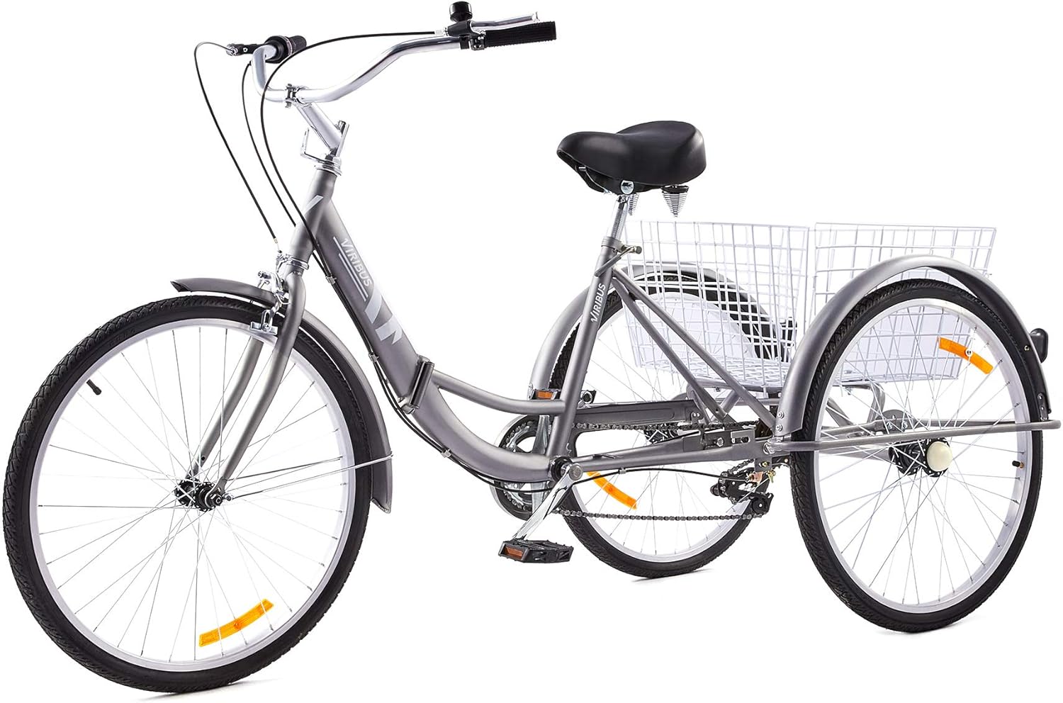 26 Adult Folding Tricycle 1 Speed High Carbon Steel Three Wheeled Trike with Large Rear Basket Adjustable Spring Saddle Rubber Tires Bell Reflectors K453