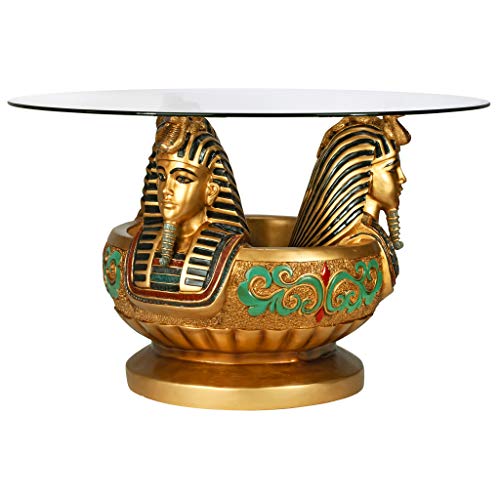 Three Heads of Tutankhamen Egyptian Coffee Cocktail Table, 31 Inch C7167