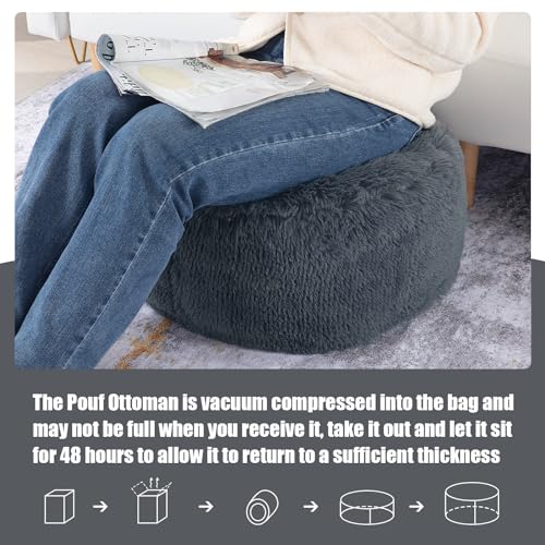 Round Stuffed Plush Faux Fur Pouf Ottoman Q471
