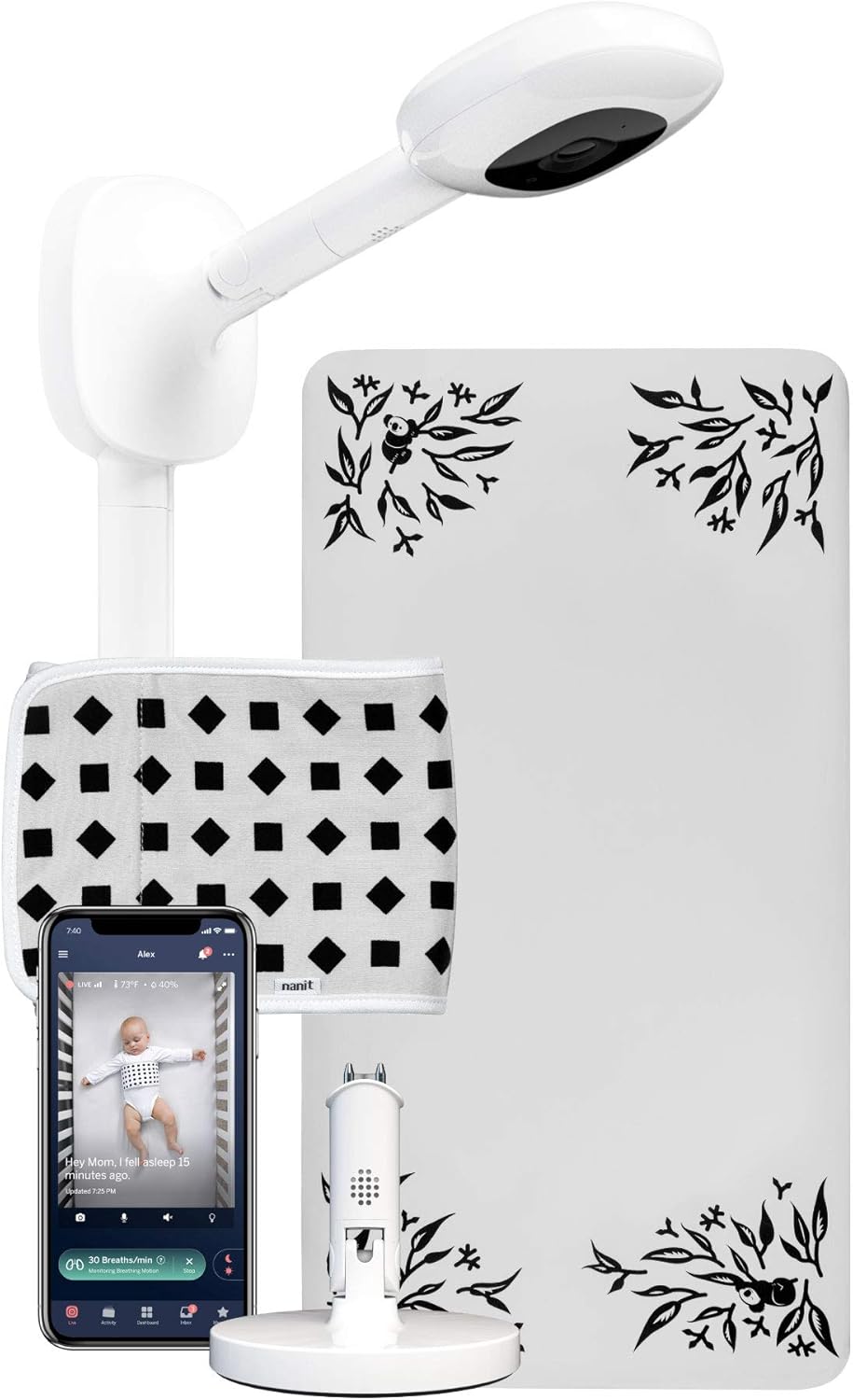 Smart Baby Monitor with Wall Mount, 1080p Secure Wi-Fi Video Camera, Breathing Band E397
