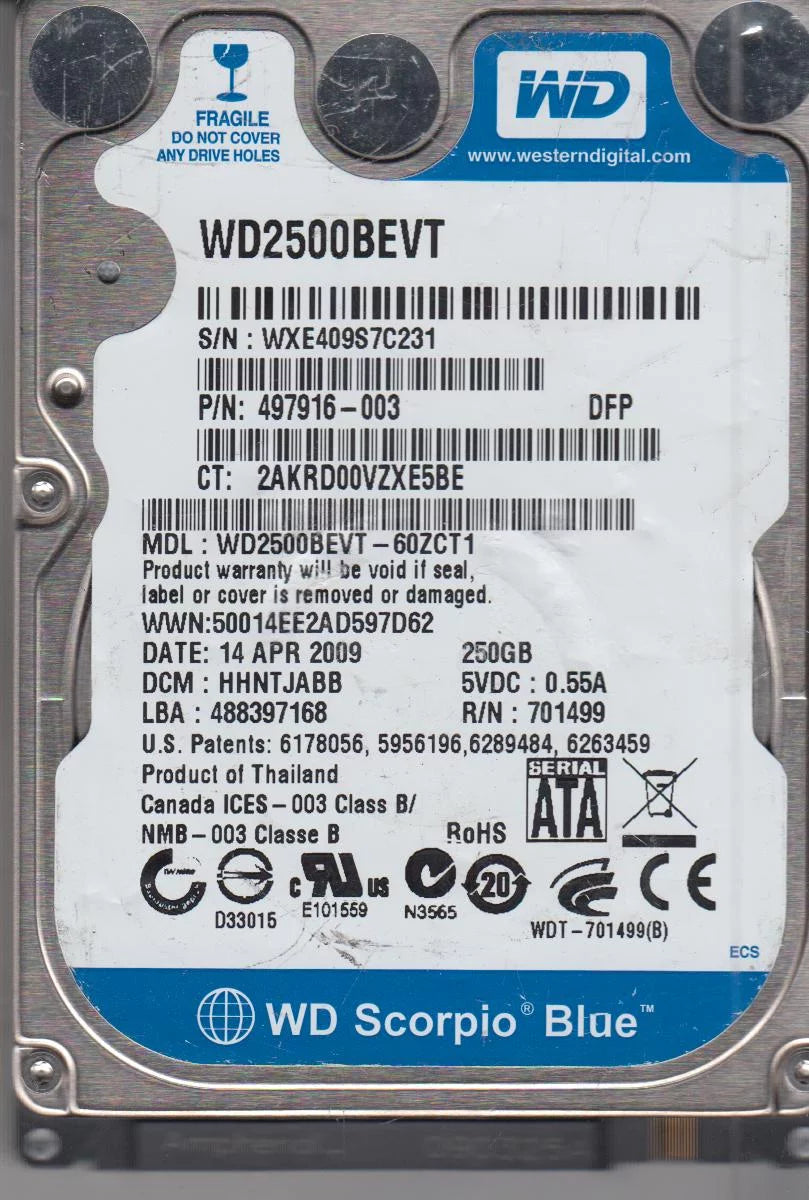 250GB SATA 2.5 Hard Drive Y2053