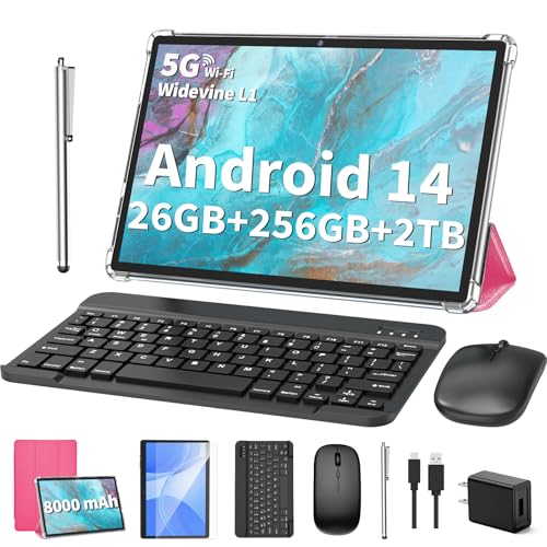 Android 14 Tablet 10 inch with Keyboard, 26GB RAM+256GB ROM, 8000mAh, Black O26598