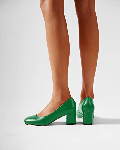 Matte Leather Round Toe Chunky Low Heel Pumps Shoes 2.2 Inch Q217