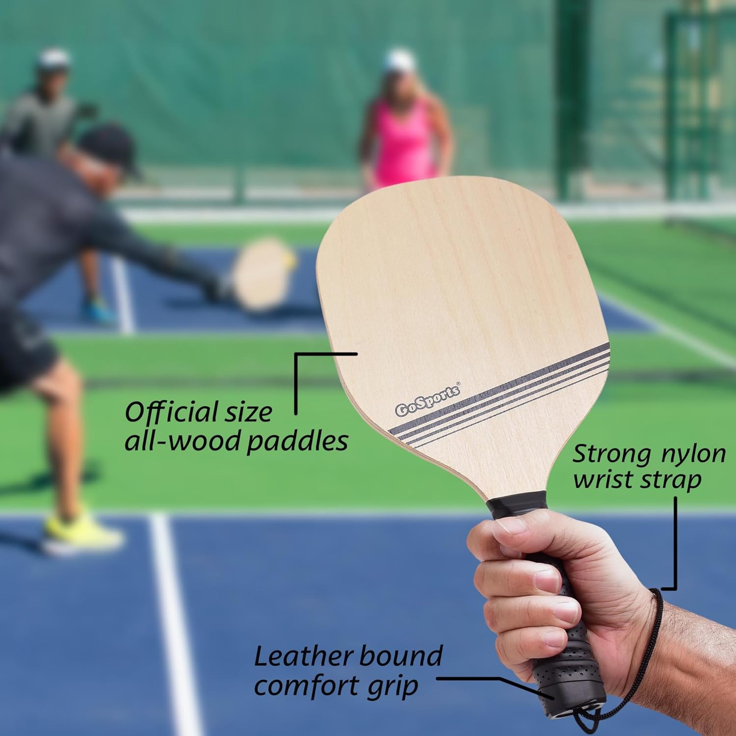 Wood Pickleball Starter Set with 2 Wooden Paddles, 4 Pickleballs & Backpack Tote M461236