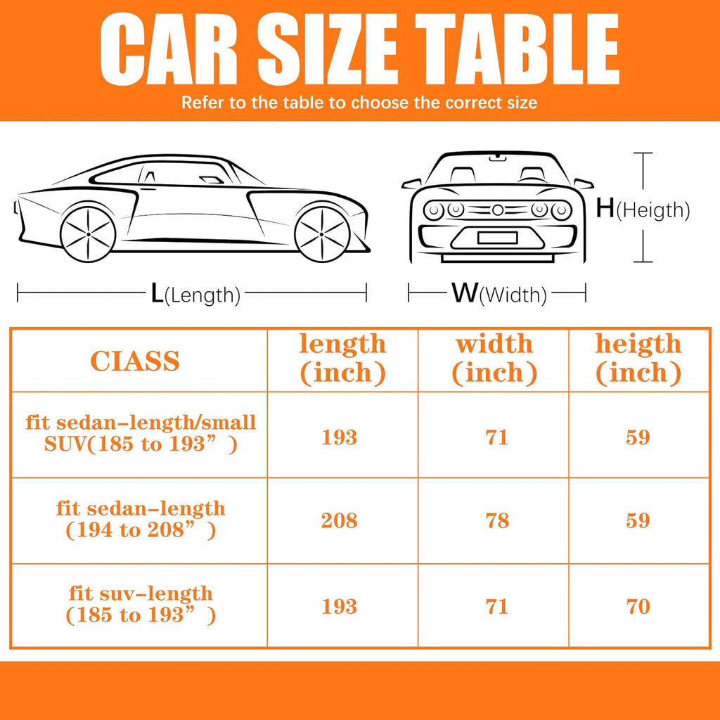Black Orange Waterproof Full Car Cover for Sedan Length 194-208'' Height 59'' I761