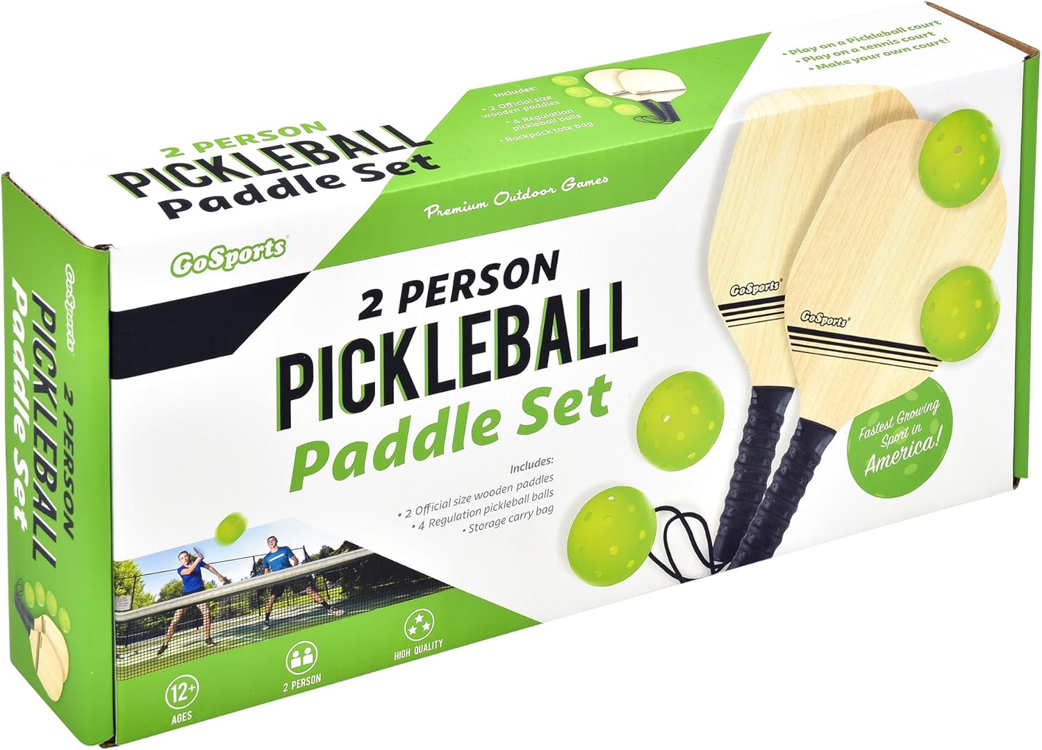 Wood Pickleball Starter Set with 2 Wooden Paddles, 4 Pickleballs & Backpack Tote M461236