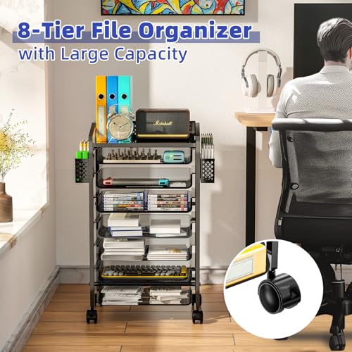 14 Tier Rolling File Cart with Sliding Trays, Black C9998