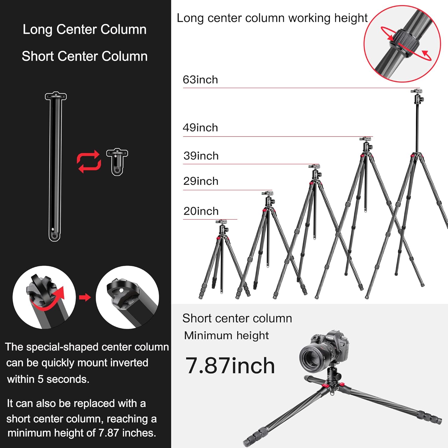 63" Carbon Fiber Camera Tripod Monopod Kit Q676