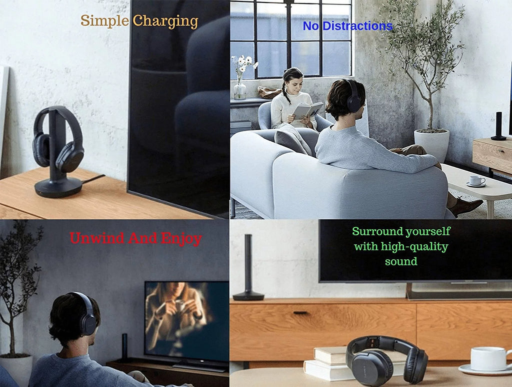Wireless Over Ear Headphones with Transmitter Dock and RCA Plug Y-Adapter T55257