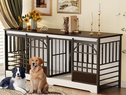 Brown Double Dog Crate Furniture with Divider J16053