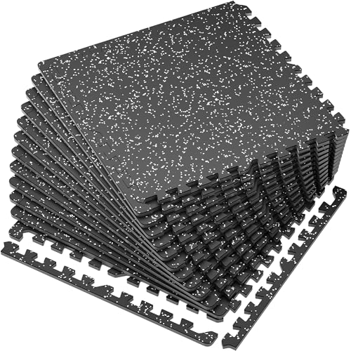 0.56'' Thick 24 Pcs 96 Sq Ft Rubber Top Exercise Equipment Mats, Black V52987