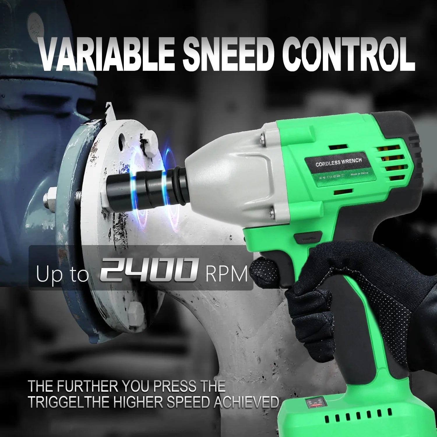 Cordless Impact Wrench 1/2 430N.m 2400 RPM Brushless with 4000 mAH Battery Fast Charger 6 Sockets Tool Bag F383846