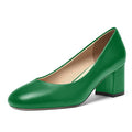 Matte Leather Round Toe Chunky Low Heel Pumps Shoes 2.2 Inch Q217